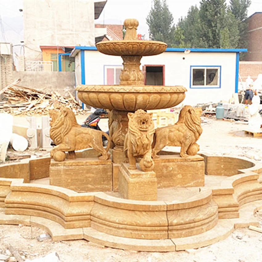 Outdoor Customized Marble Stone Hand Carved Lion Statue Water Fountain Large Size Sculpture Statue Tiered Marble Fountain