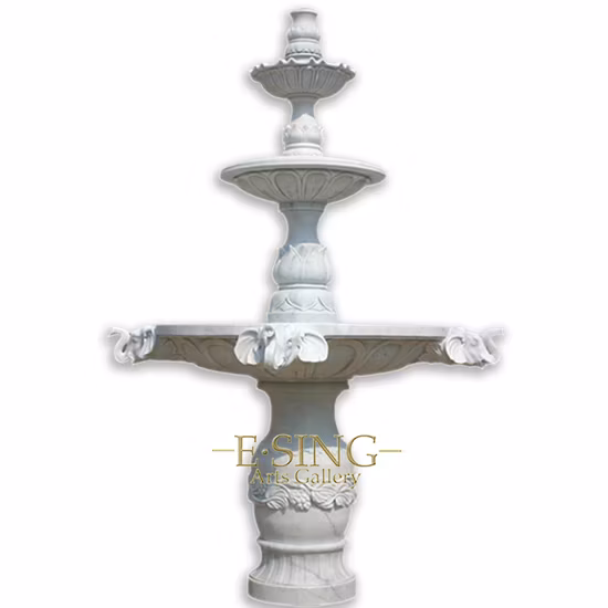 White Stone Garden Layer Fountain with Sculptures