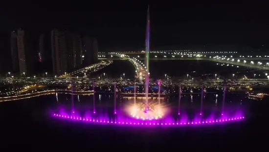 Outdoor Dancing Music Fountain with Laser Effects and Water Screen Projection Movie Big Size for The Lakes River and Sea